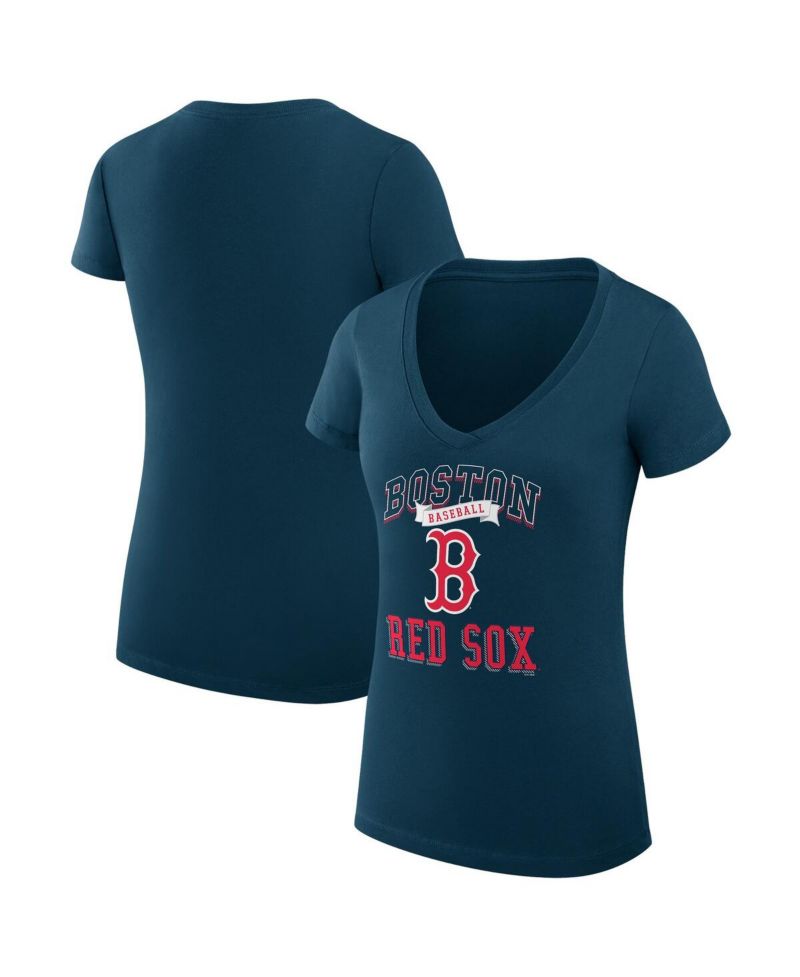 Women's Navy Boston Red Sox Team Logo Graphic V-Neck Fitted T-Shirt