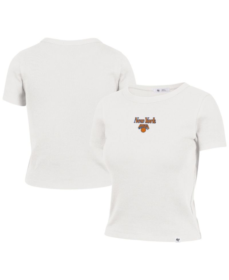 Women's Sand New York Knicks Straight Cut Baby Rib T-Shirt