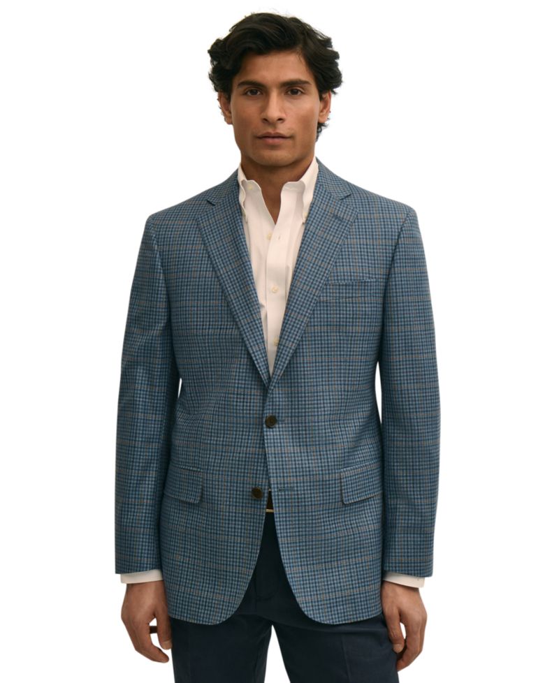 Мужской клетчатый блейзер классического кроя из стрейчевой ткани Brooks Brothers