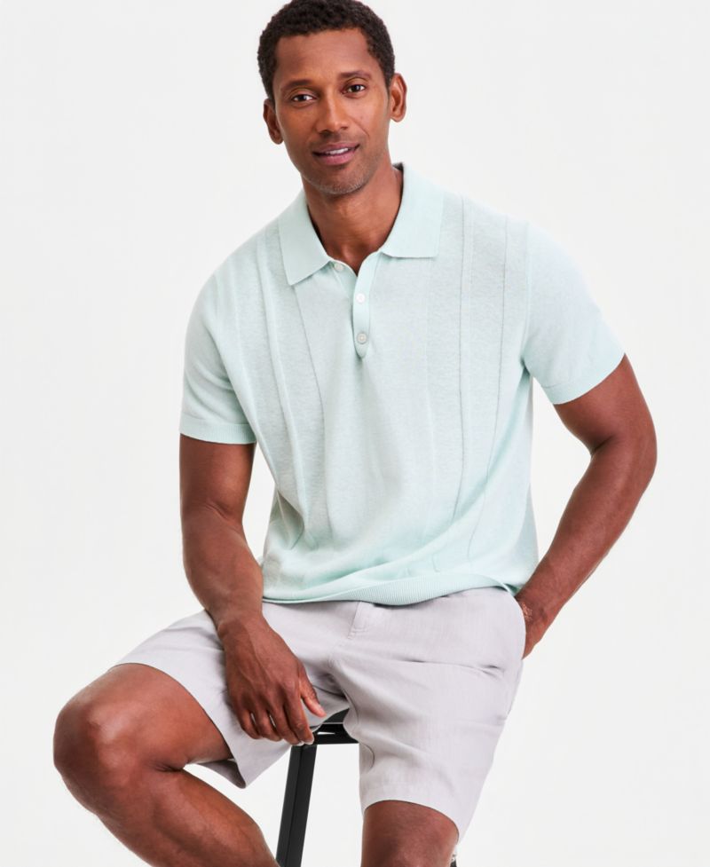 Men's Short-Sleeve Linen and Cotton Engineer Sweater