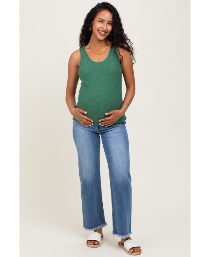 Women's Blue Frayed Hem Ankle Straight Leg Jeans