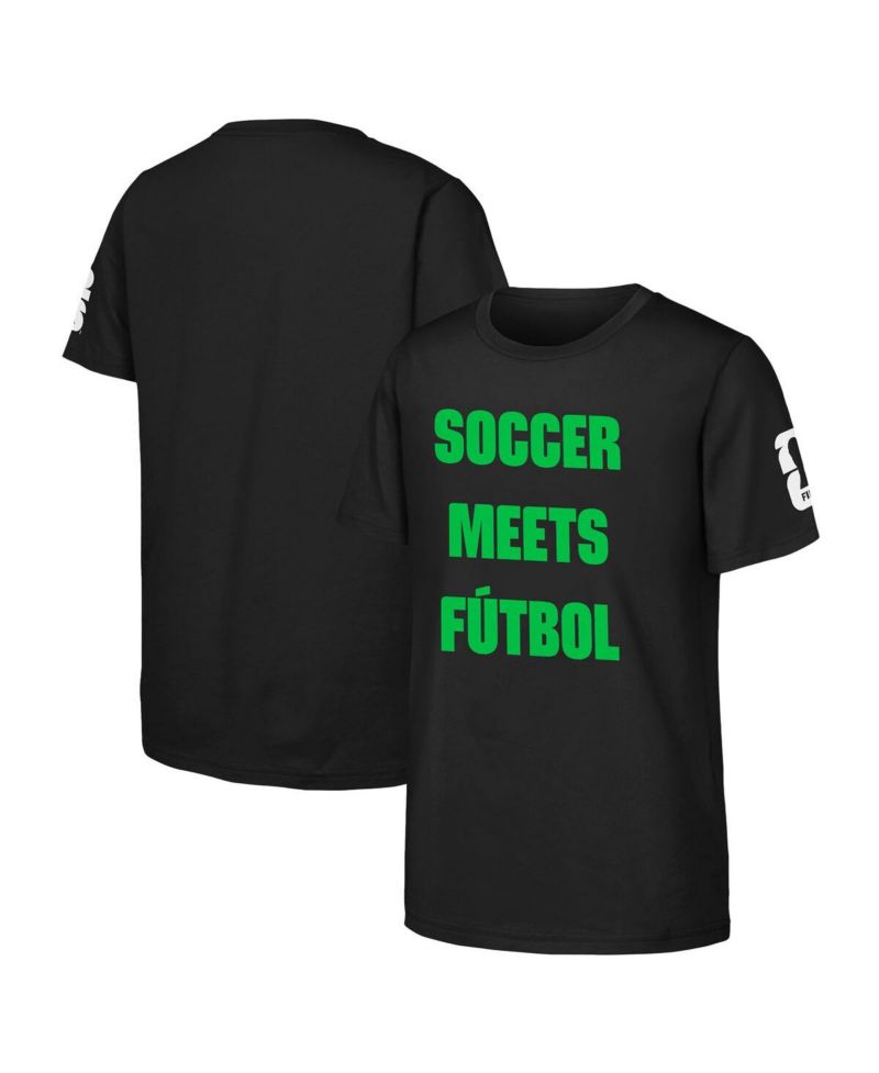Big Boys and Girls Black FIFA World Cup 2026 Soccer Meets Football T-Shirt