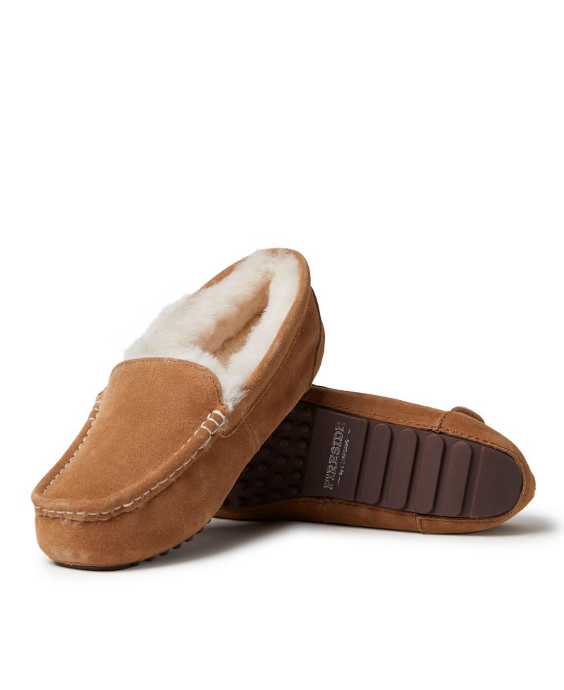 Dearfoams Women's Fireside Mel Genuine Shearling Moccasin Slipper