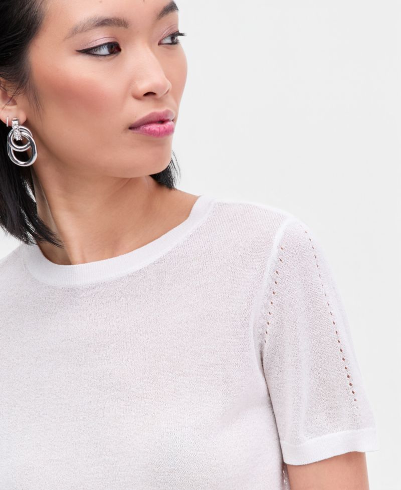 Women's Lightweight Metallic-Knit Short-Sleeve Sweater