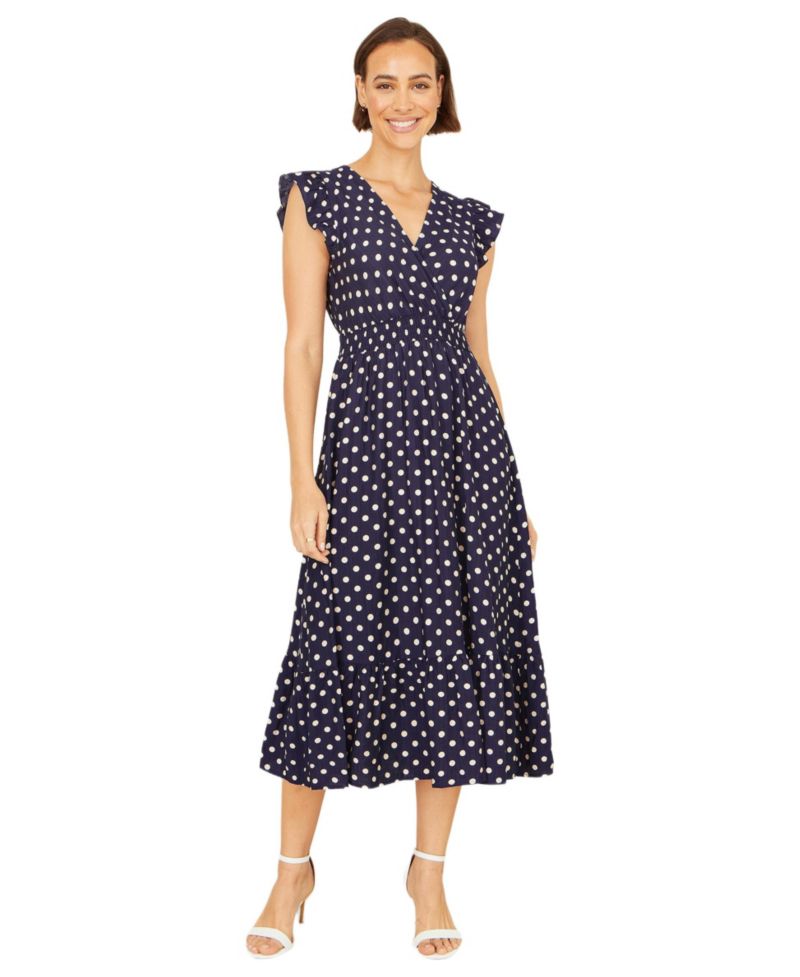 Women's Spot Ruched Waist Midi Dress