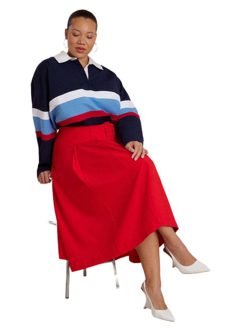 Women's Pleated Belted Midi Skirt