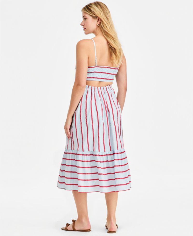 Plus Cutout-Back Tiered Cotton Midi Dress