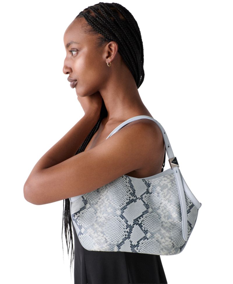 Deco Tulip Small Snake Embossed Leather Tote Handbag