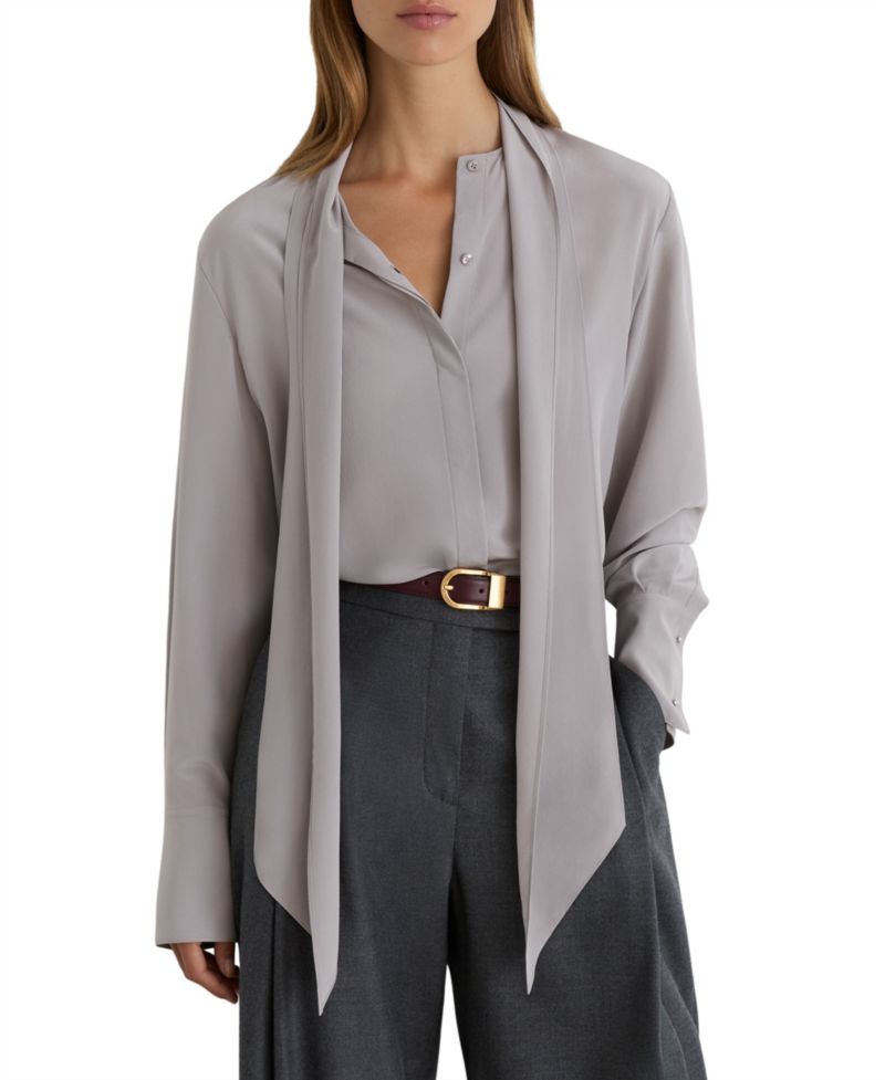 Women's Kathlyn Long-Sleeve Tie-Neck Silk Blouse