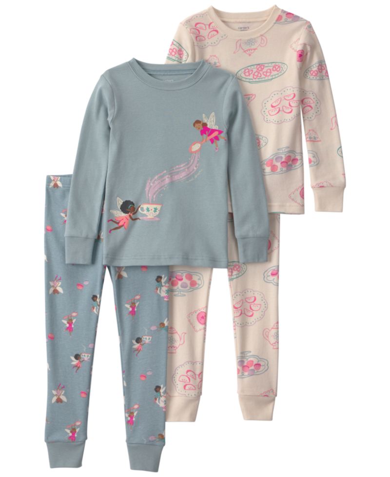 Baby Girls' Fairy Tea Party 100% Cotton Snug Fit Pajama, 4-Piece Set