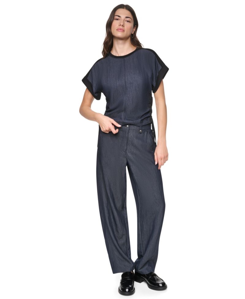 Women's Washed Heavy Cotton Side-Ruched Short-Sleeve Top