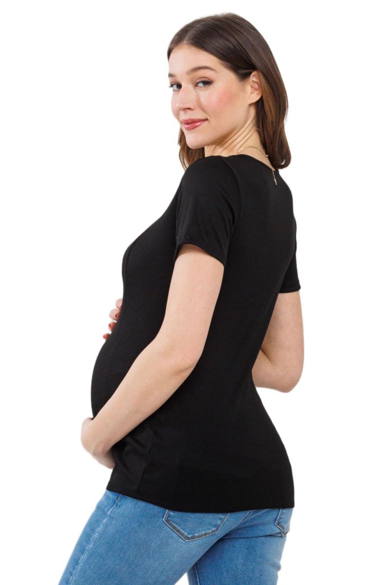Maternity Ribbed Short Sleeve Sweetheart Neck Top