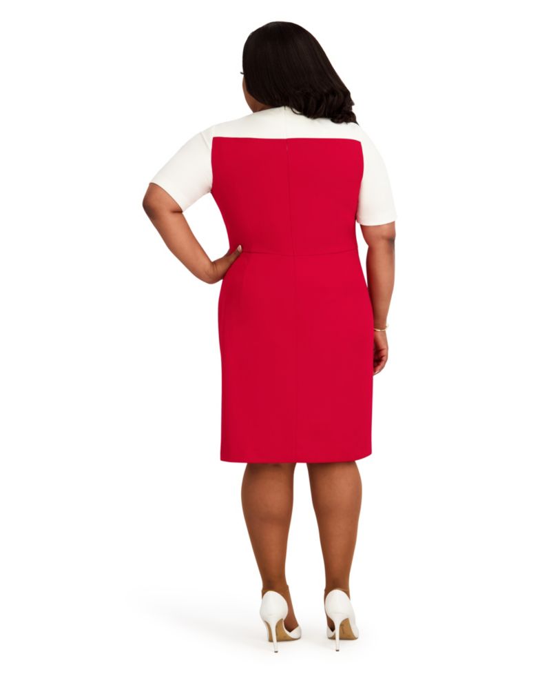 Women's Short-Sleeve Crewneck Colorblocked Midi Dress