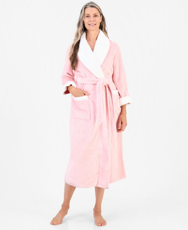 Women's Long Plush Fleece-Trim Robe