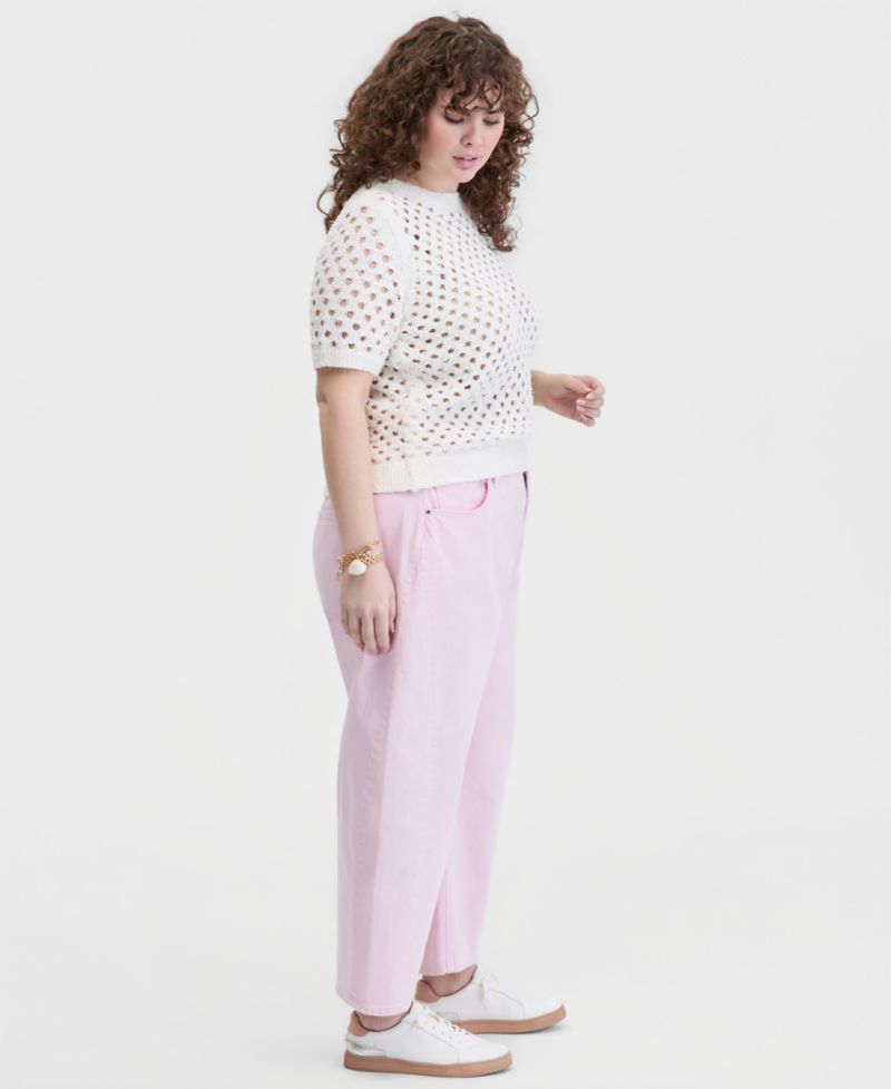 Trendy Plus Size Cropped Barrel-Leg Jeans