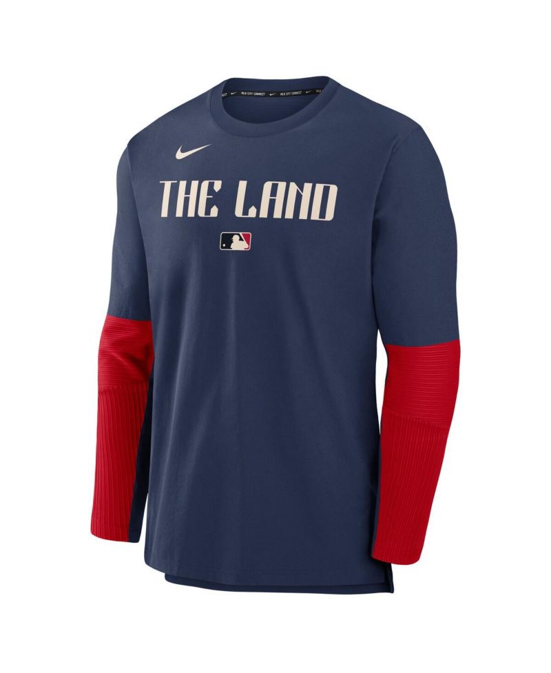 Men's Navy Cleveland Guardians Authentic Collection City Connect Lightweight Player Tri-Blend Performance Long Sleeve T-Shirt