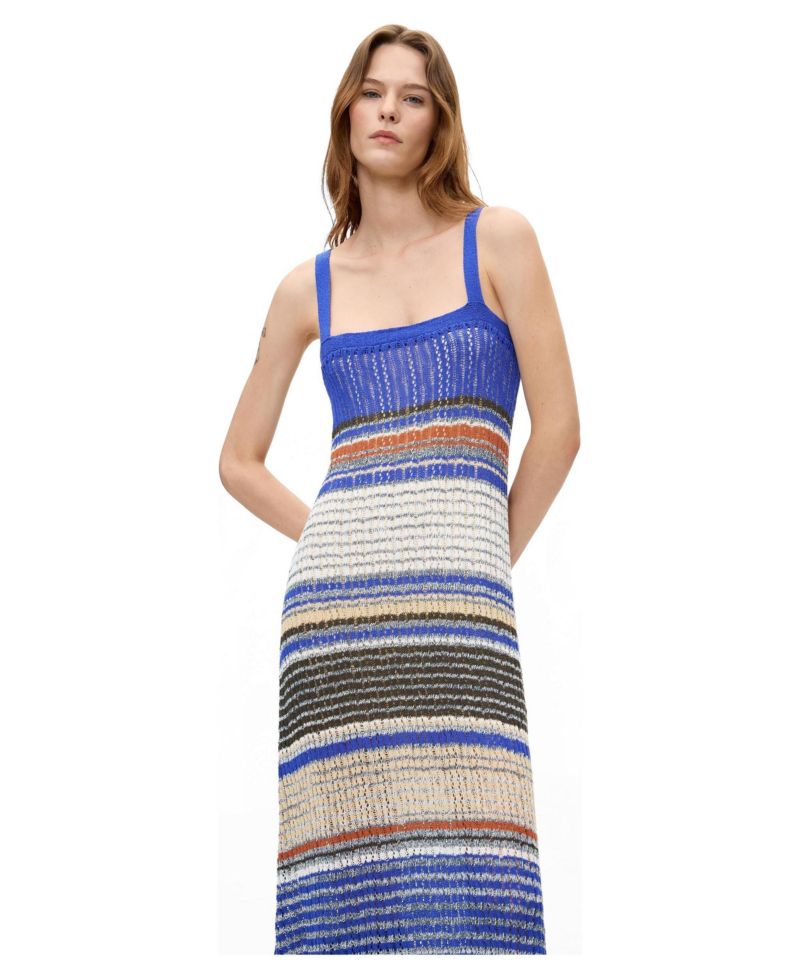 Women's Square Neck Striped Long Knit Dress