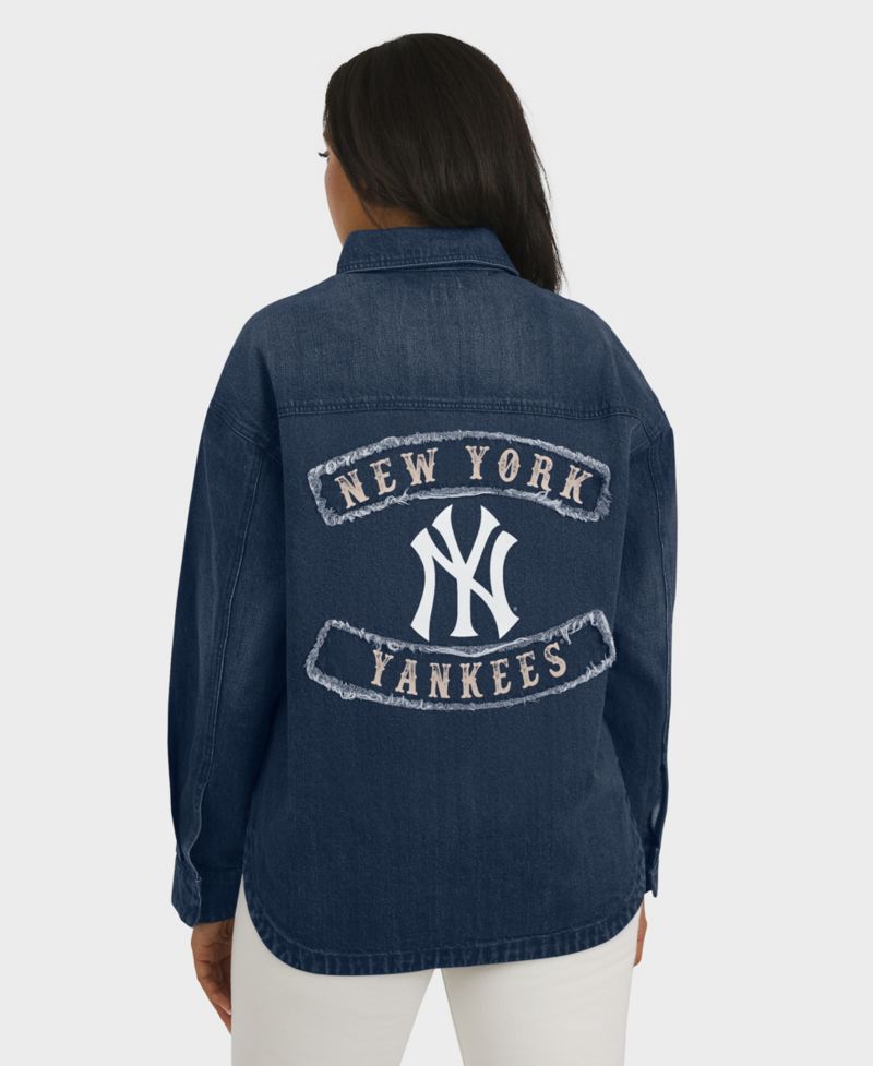 Women's Denim New York Yankees Washed Oversized Denim Full-Snap Shacket