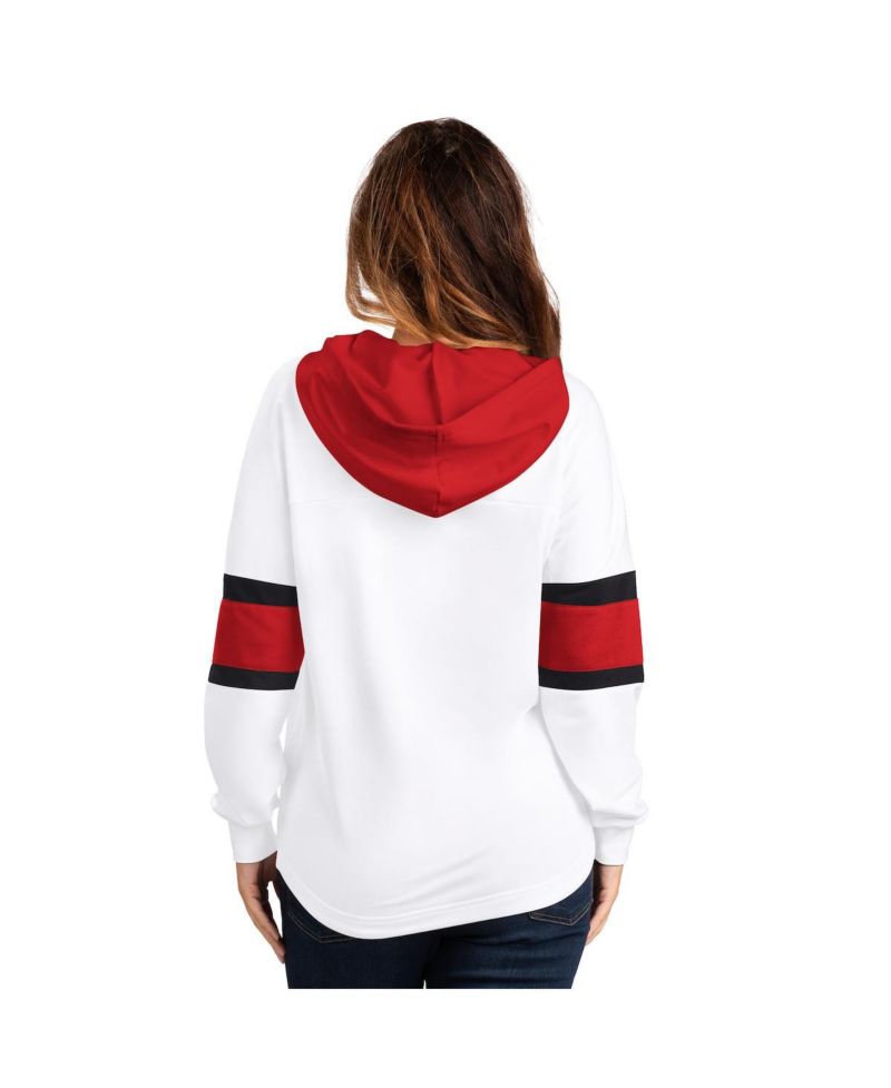Women's White Chicago Blackhawks Goal Zone Long Sleeve Lace-Up Hooded T-Shirt