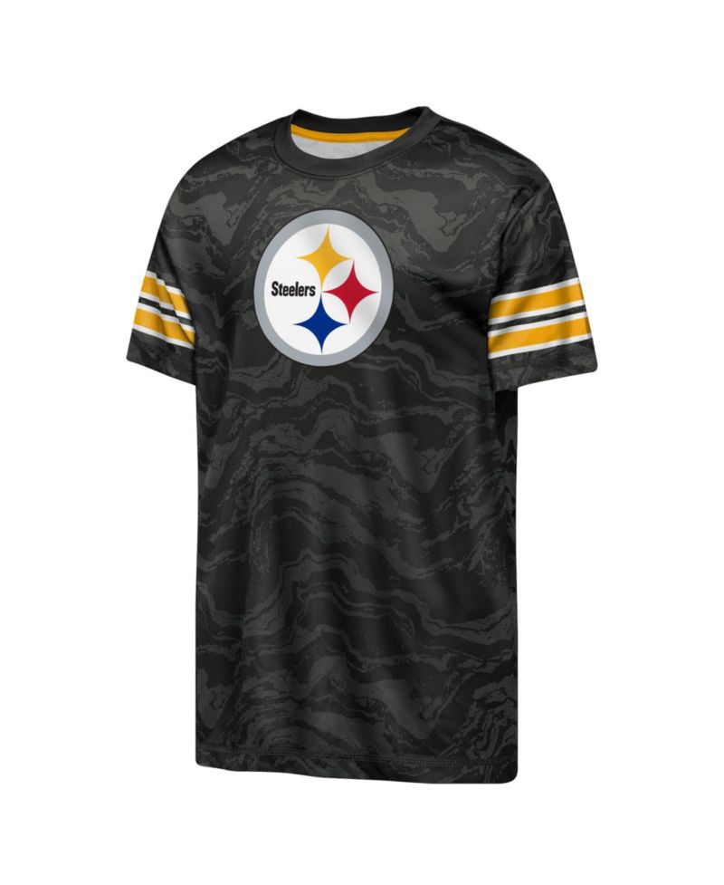 Big Boys and Girls Black Pittsburgh Steelers Slant Route Performance T-Shirt