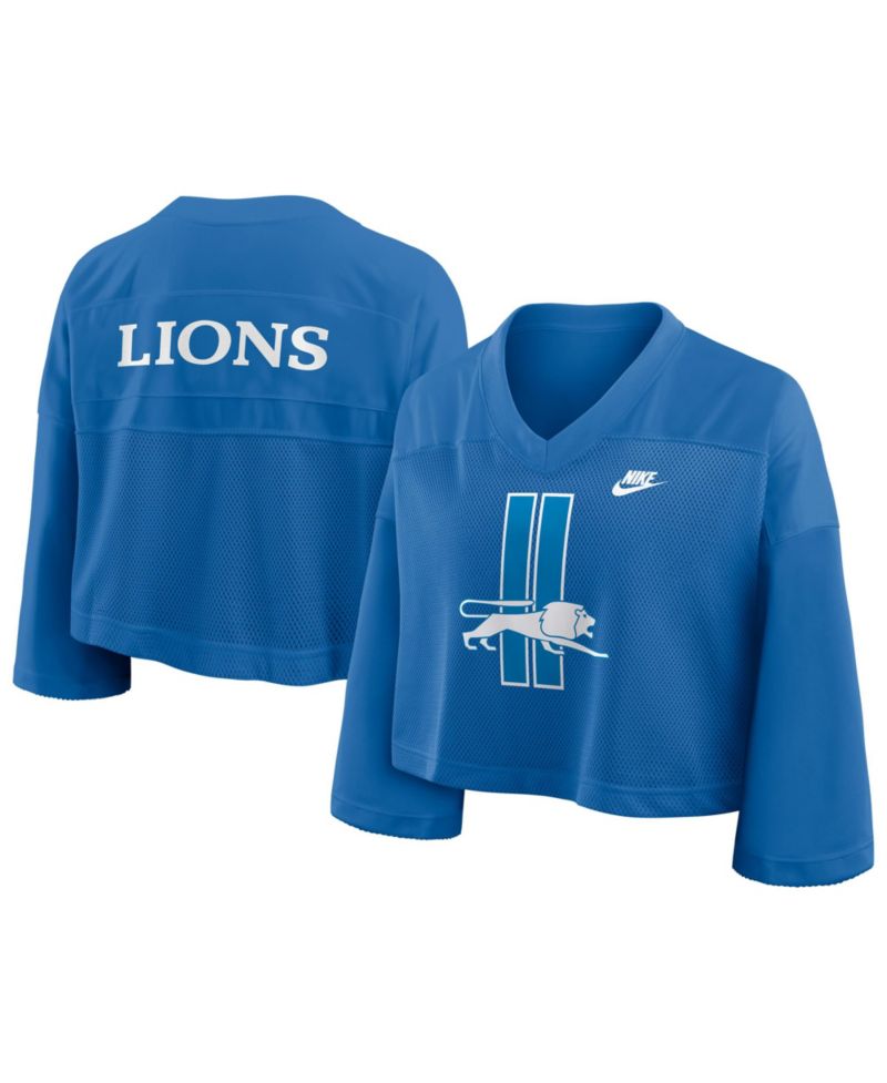 Women's Blue Detroit Lions Rewind Cropped Mesh Dri-FIT Fashion Jersey