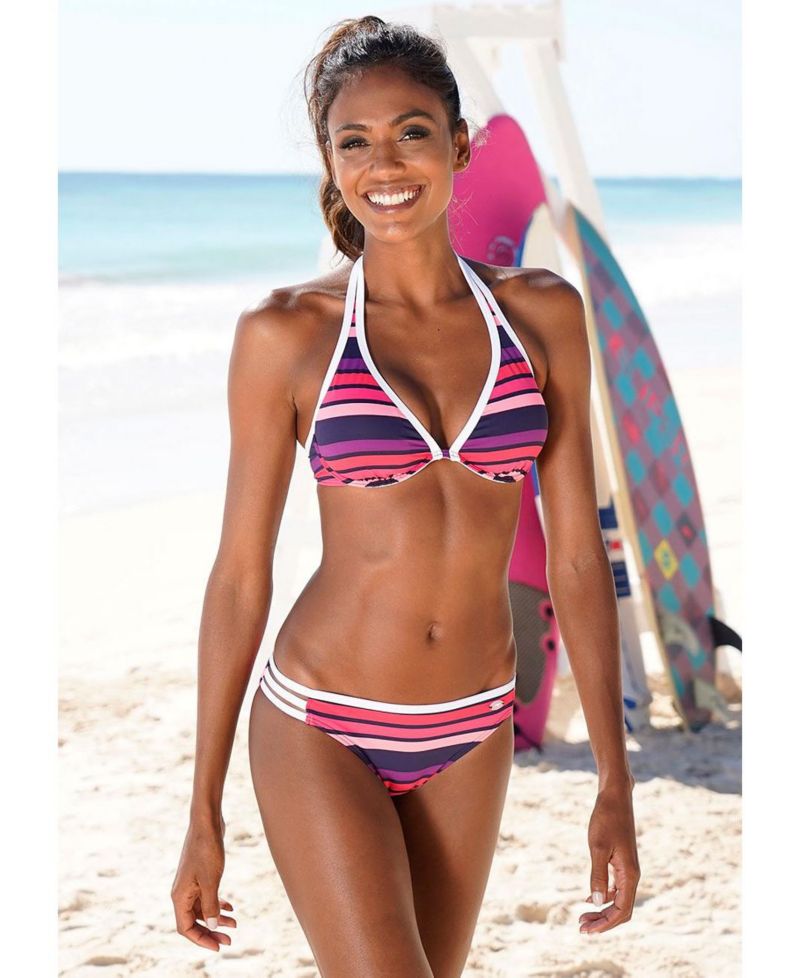Women's Striped Strappy Bikini Cutout Moderate-Coverage Swim Bottom