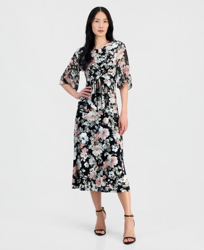 Petite Mixed-Media Tie-Front Top