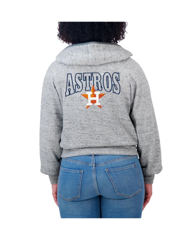 Women's Heather Gray Houston Astros Speckled Fleece Cropped Full-Zip Hoodie