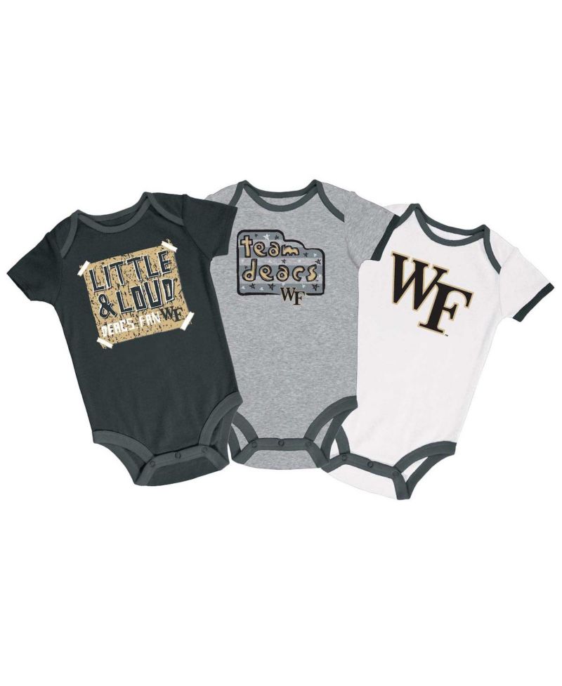 Infant Boys and Girls Black, Gray, White Distressed Wake Forest Demon Deacons 3-Pack Bodysuit Set