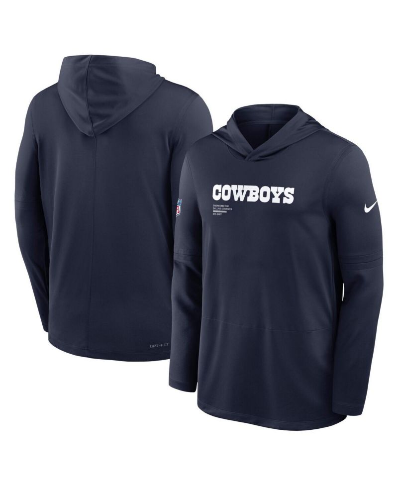 Men's Navy Dallas Cowboys Pure Fury Performance Long Sleeve Hooded T-Shirt