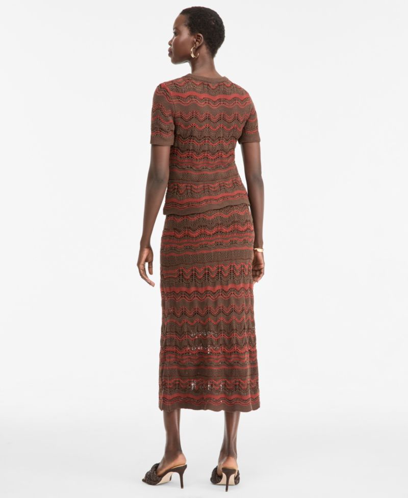Women's Metallic Crochet Stripe Sweater Skirt