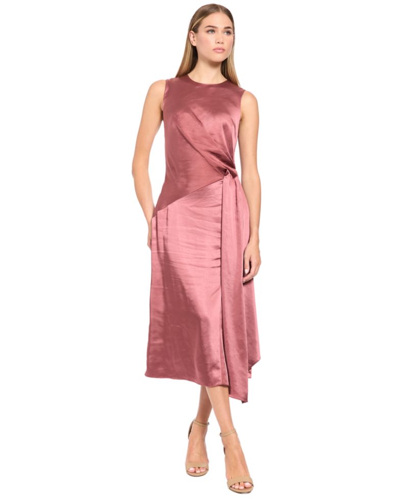 Women's Satin Midi Side-Gathering Dress