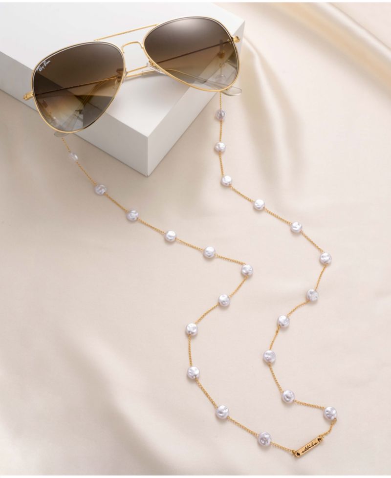Women's 18k Gold Plated Mermaid Coin Imitation Pearls Glasses Chain