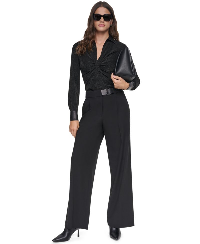 Women's High-Waisted Wide-Leg Belted Pants
