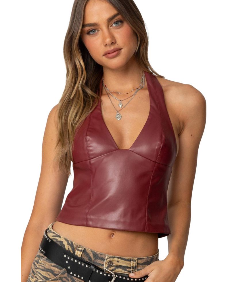 Women's Tana Faux Leather Halter Top