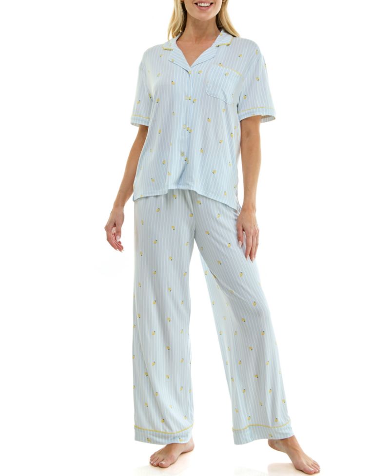 Women's Notch Collared Top and Pajama Pants, 2-Piece Set