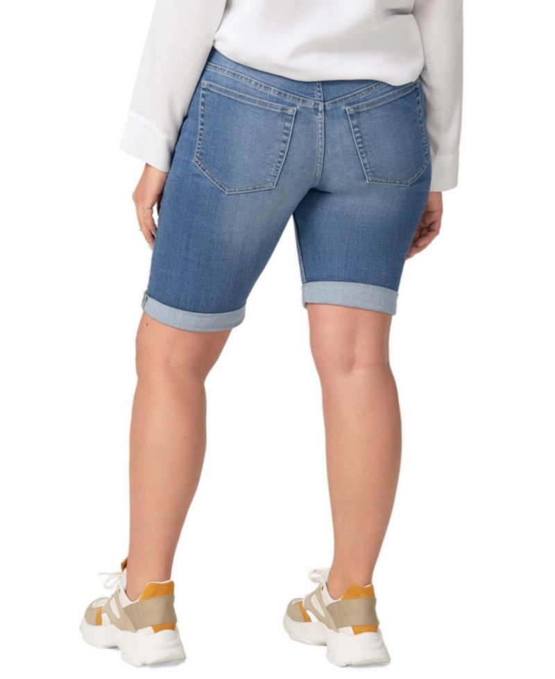 Plus Size Mid-Rise Stretch Denim Bermuda Shorts, 11" Inseam