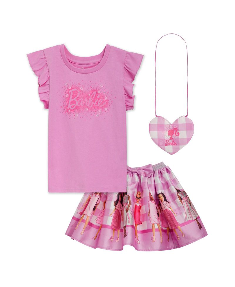 Little Girls Tank Top, Satin Skirt and Crossbody Bag 3 Piece Outfit Set