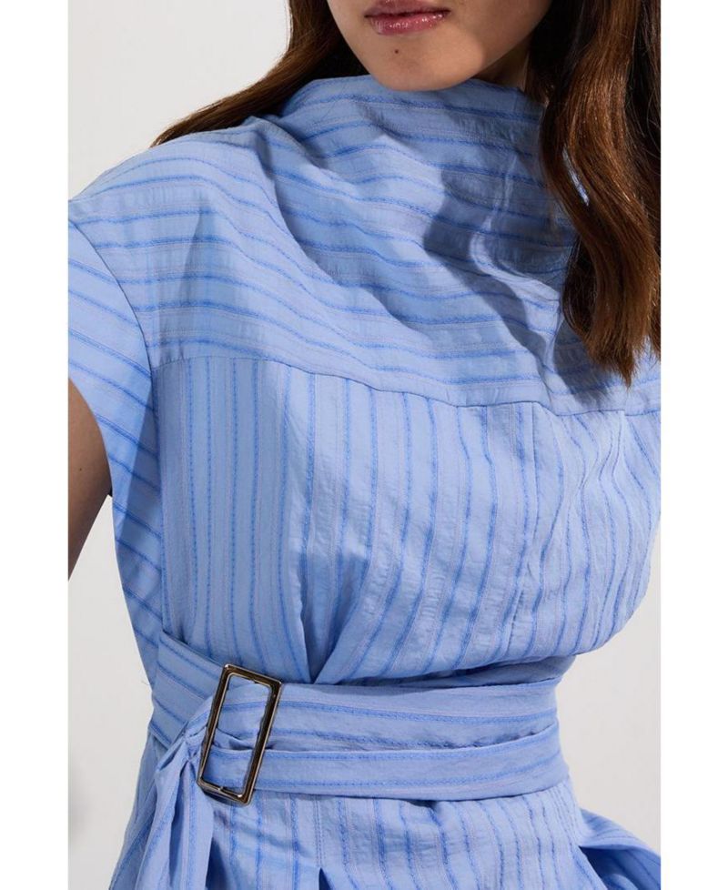 Women's Belted Woven Midi Shirt Dress