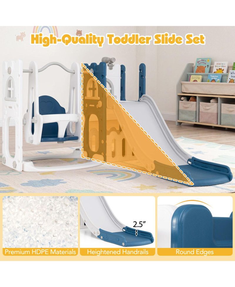 Toddler 7-in-1 L-Shaped Basketball Hoop Swing and Slide Set