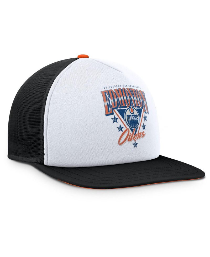 Men's White/Black Edmonton Oilers Decades Collection Foam Front Snapback Hat