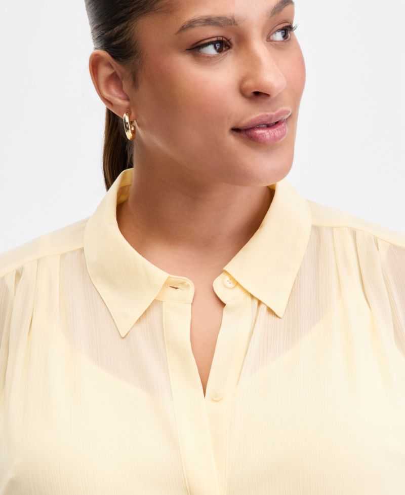 Plus Size Collared Button-Front Shirt