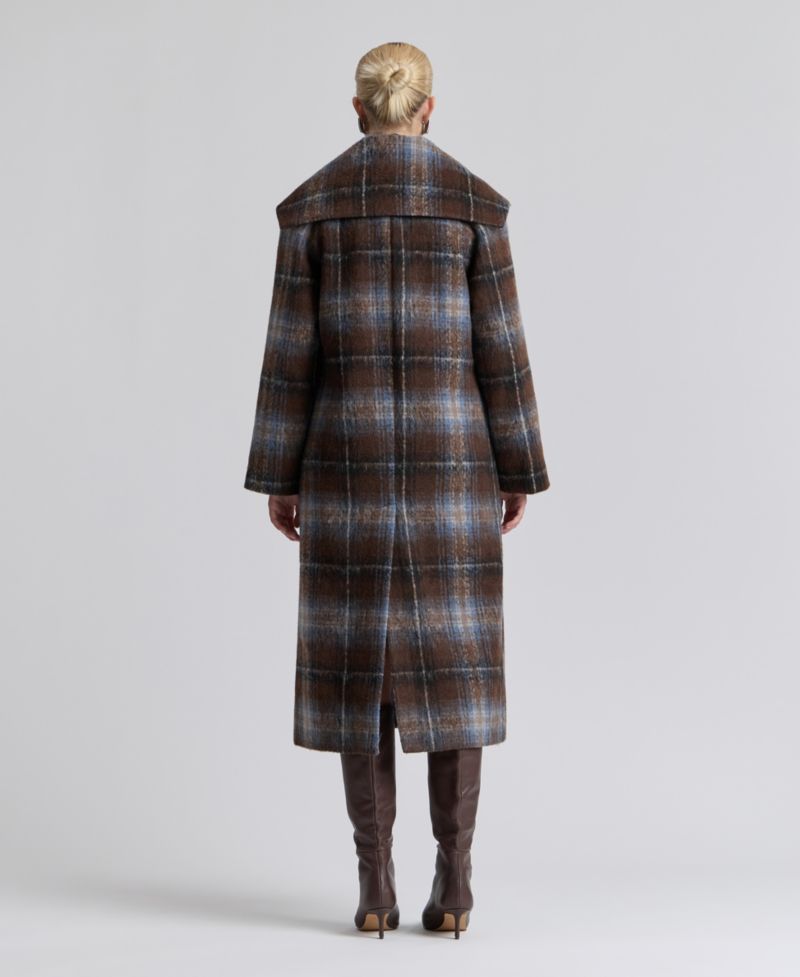 Women's Plaid Notch-Collar Maxi Coat