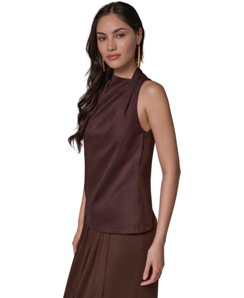 Women's Cowl Neck Mixed-Media Dressy Sleeveless Tank Top