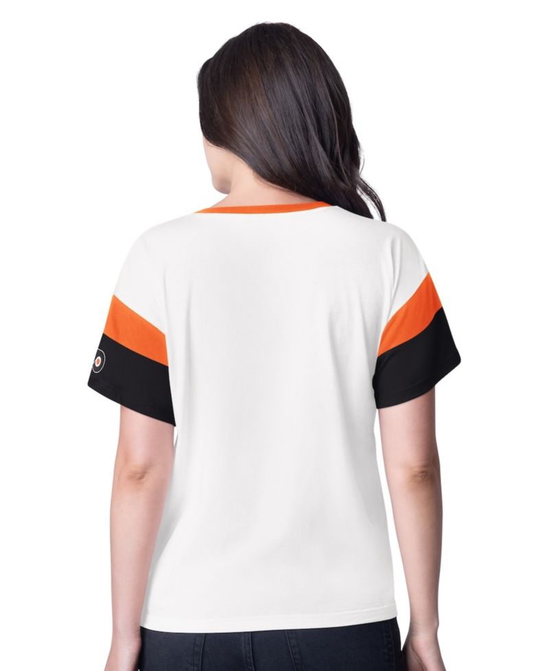 Women's White Philadelphia Flyers Rink Oversized Rhinestone V-Neck T-Shirt