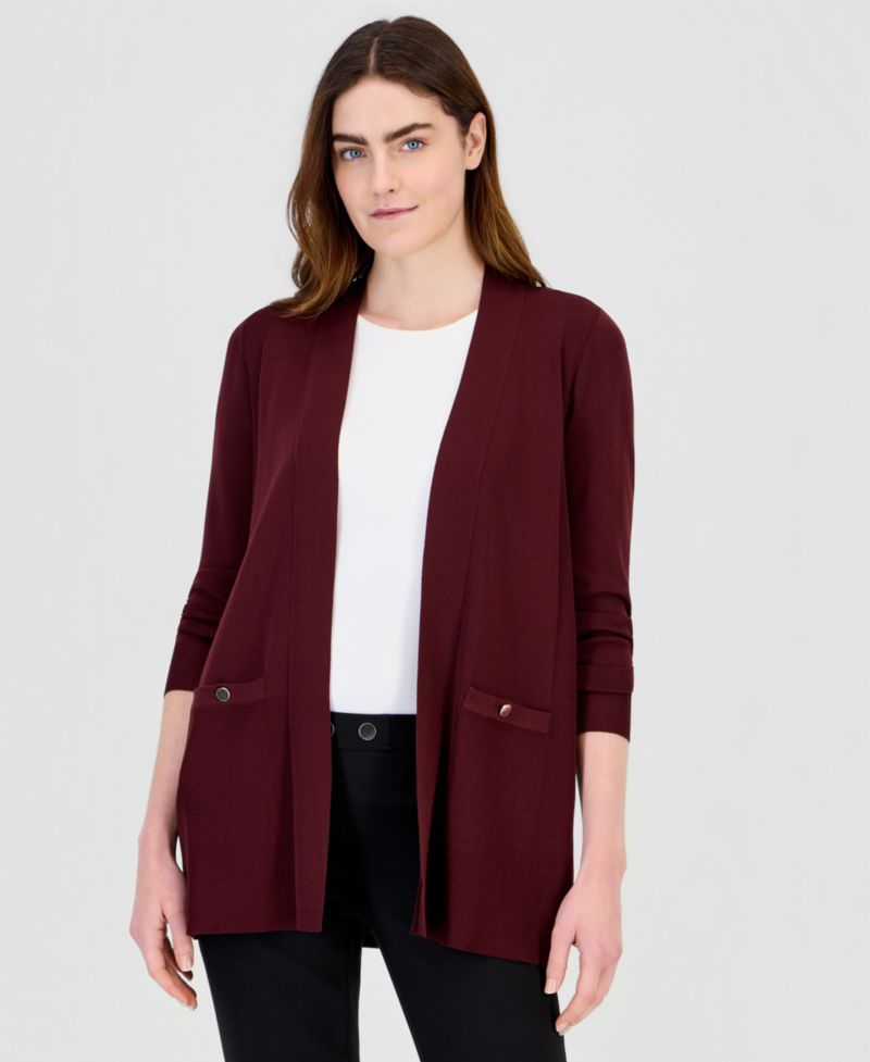 Women's Open-Front Buttoned-Pocket Cardigan