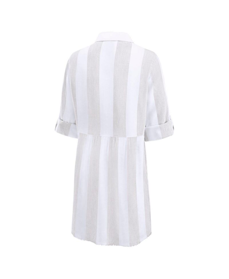 Women's Khaki/White San Francisco 49ers Rugby Beach Stripe Button-Up Tunic Top