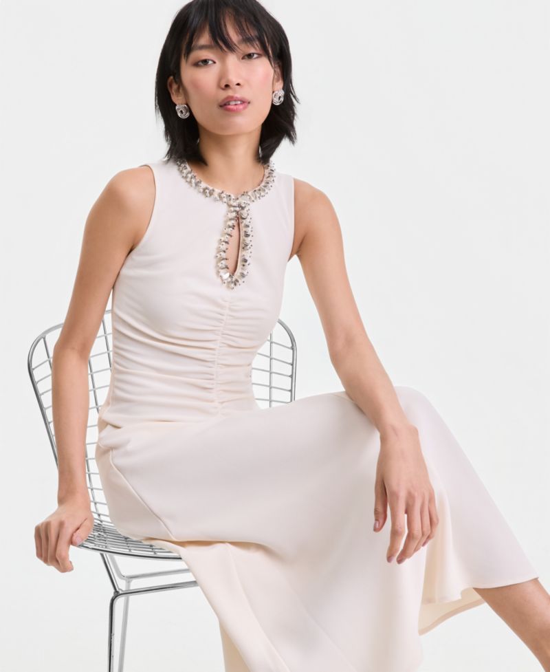 Women's Sleeveless Jewelry-Embellished Midi Dress