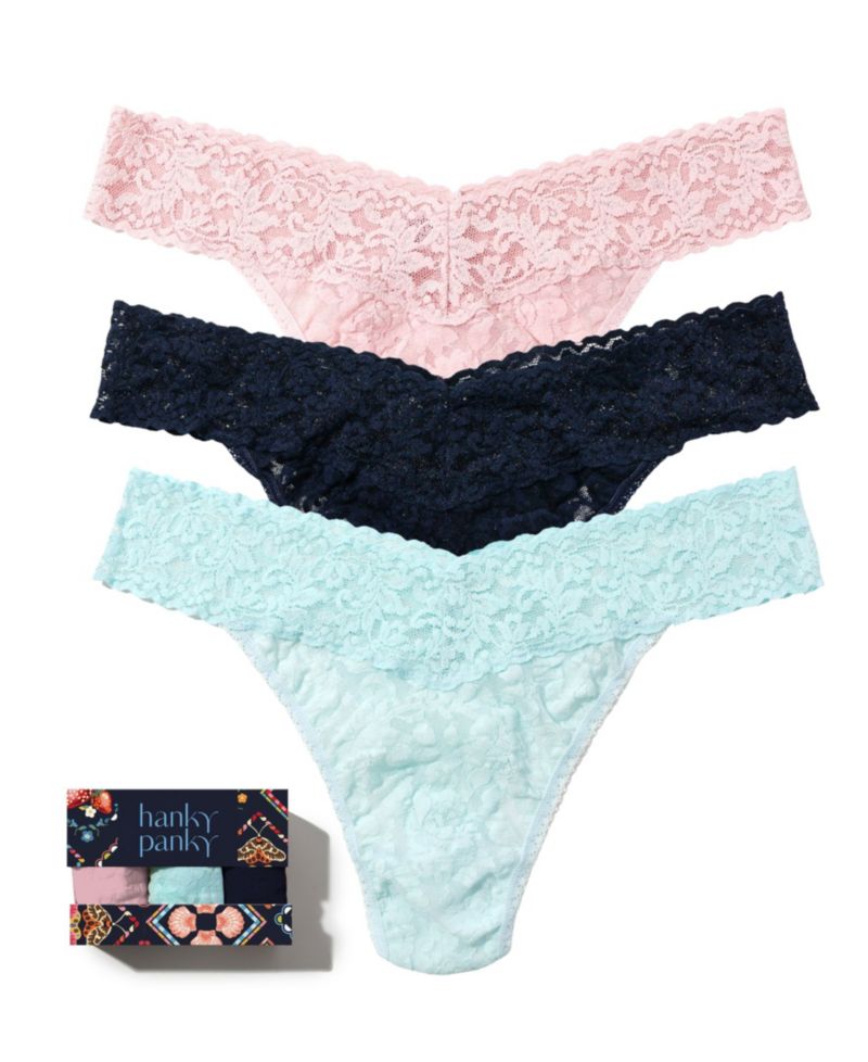Signature Lace Floral Thong, 3-Pack