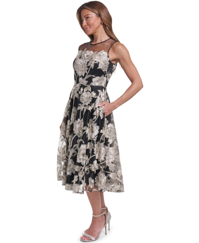 Women's Floral Lace A-Line Midi Dress